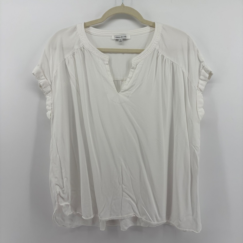 ROSE + OLIVE Women White V Neck Dolman Sleeve Tunic Top Blouse XL